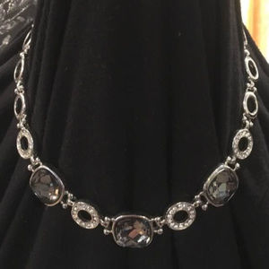 Silver O's Necklace with Bling & Black Stones